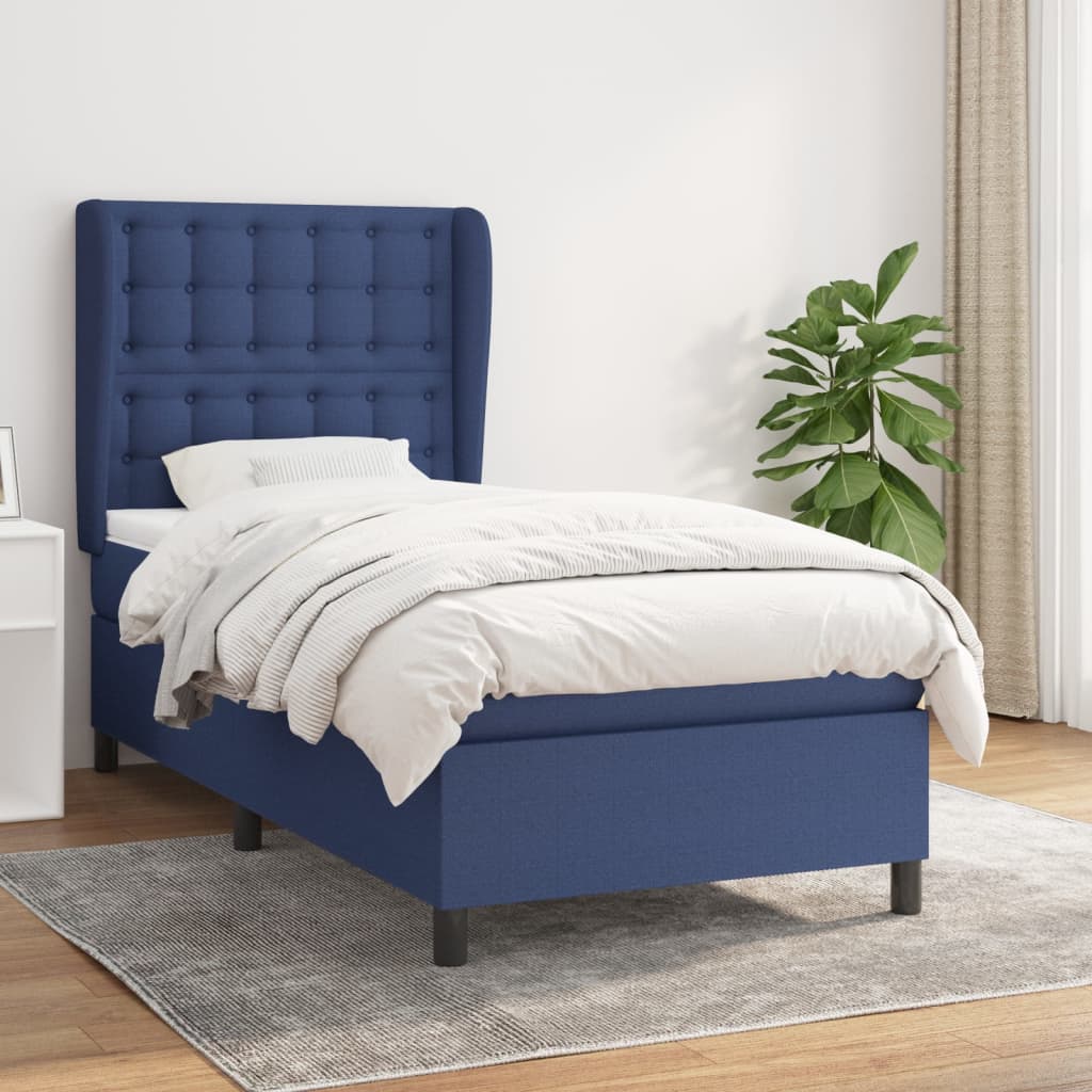 vidaXL Posteľný rám boxsping s matracom modrý 80x200 cm látka