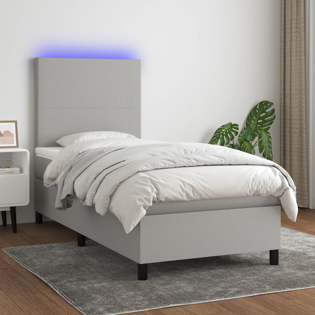 vidaXL Posteľ boxsping s matracom a LED bledosivá 100x200 cm látka