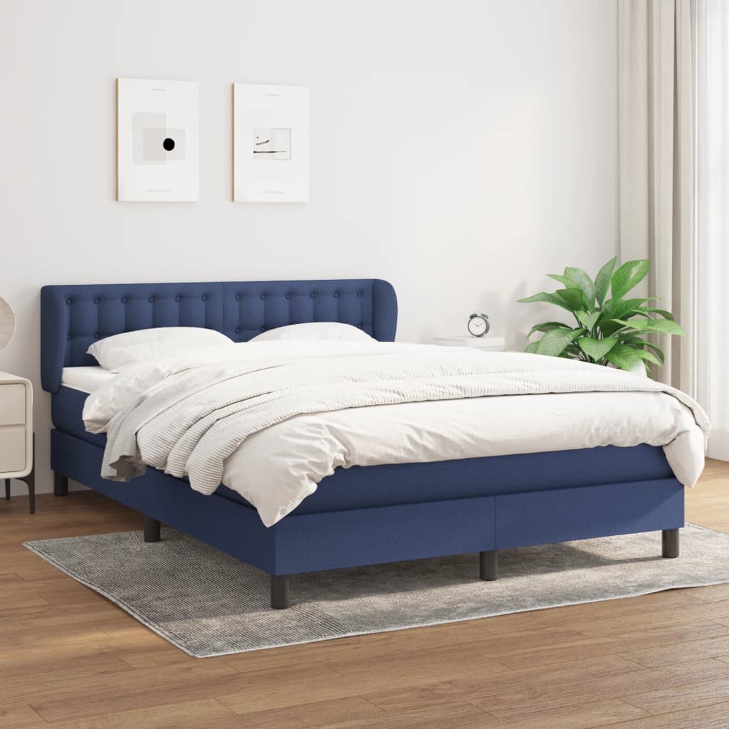 vidaXL Posteľný rám boxspring s matracom modrý 140x200 cm látka