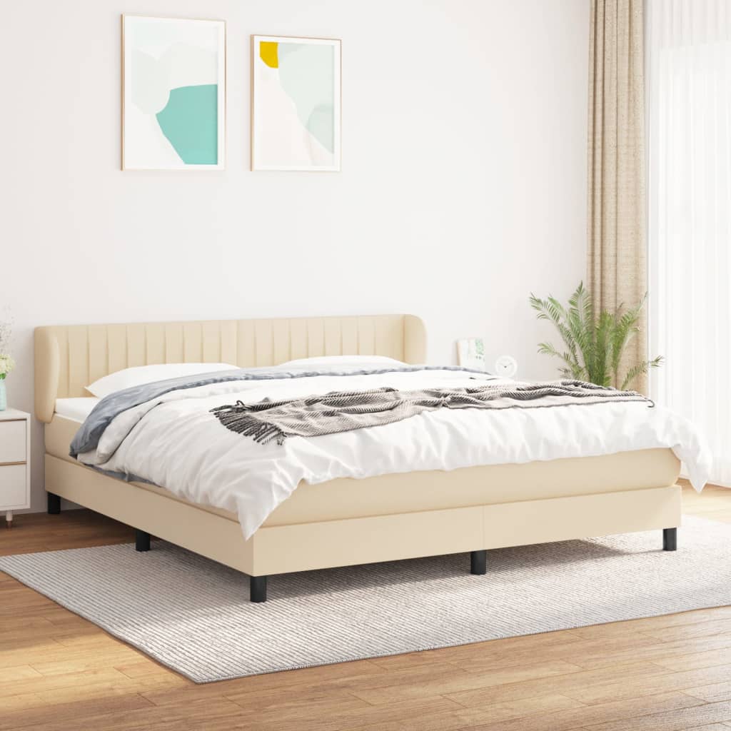 vidaXL Posteľný rám boxspring s matracom krémový 180x200 cm látka
