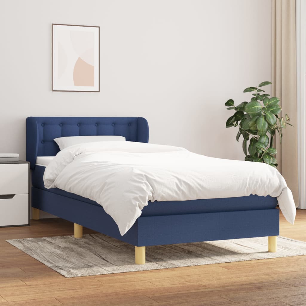 vidaXL Posteľný rám boxspring s matracom modrý 90x200 cm látka