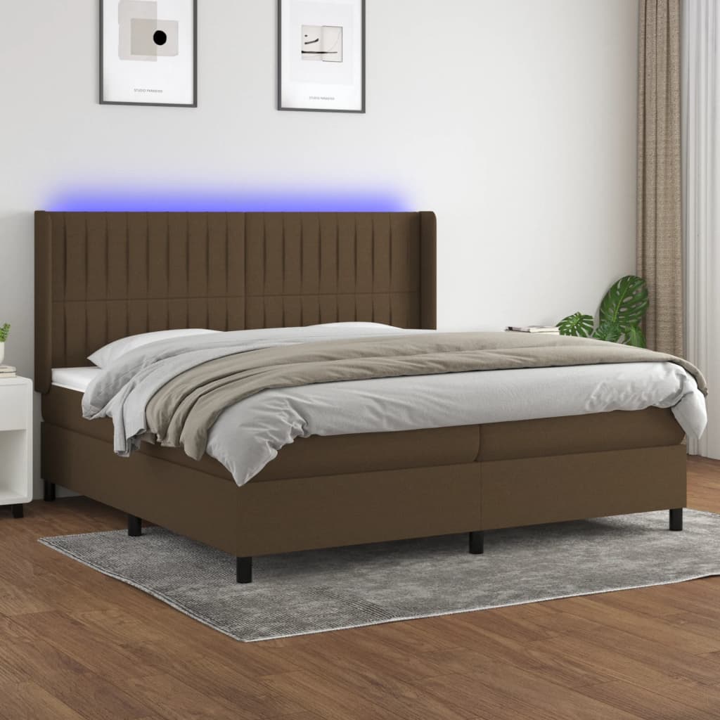 vidaXL Posteľ boxsping s matracom a LED tmavohnedá 200x200 cm látka