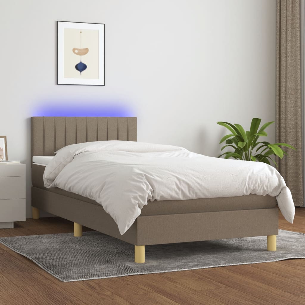 vidaXL Posteľ boxsping s matracom a LED sivohnedá 90x190 cm látka