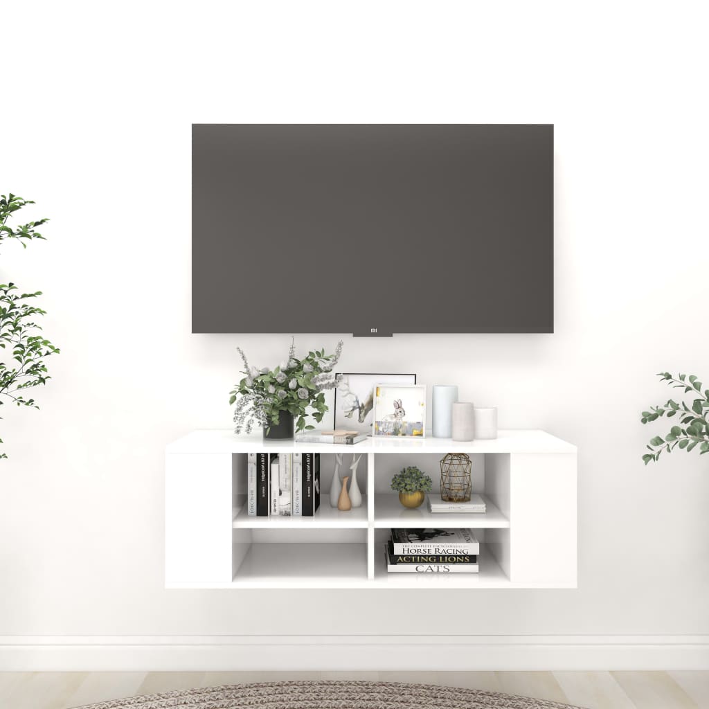 vidaXL Nástenná TV skrinka, biela 102x35x35 cm, kompozitné drevo