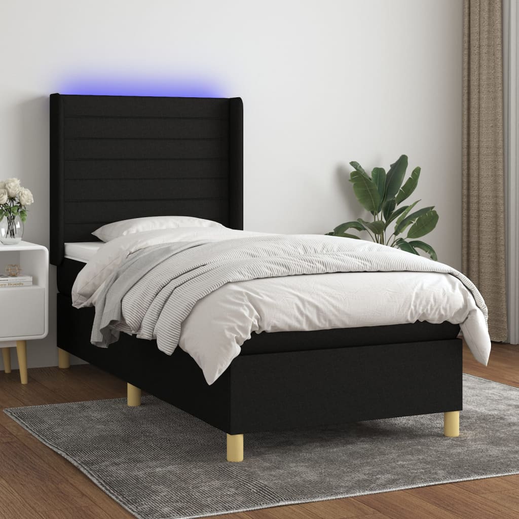 vidaXL Posteľ boxsping s matracom a LED čierna 80x200 cm látka