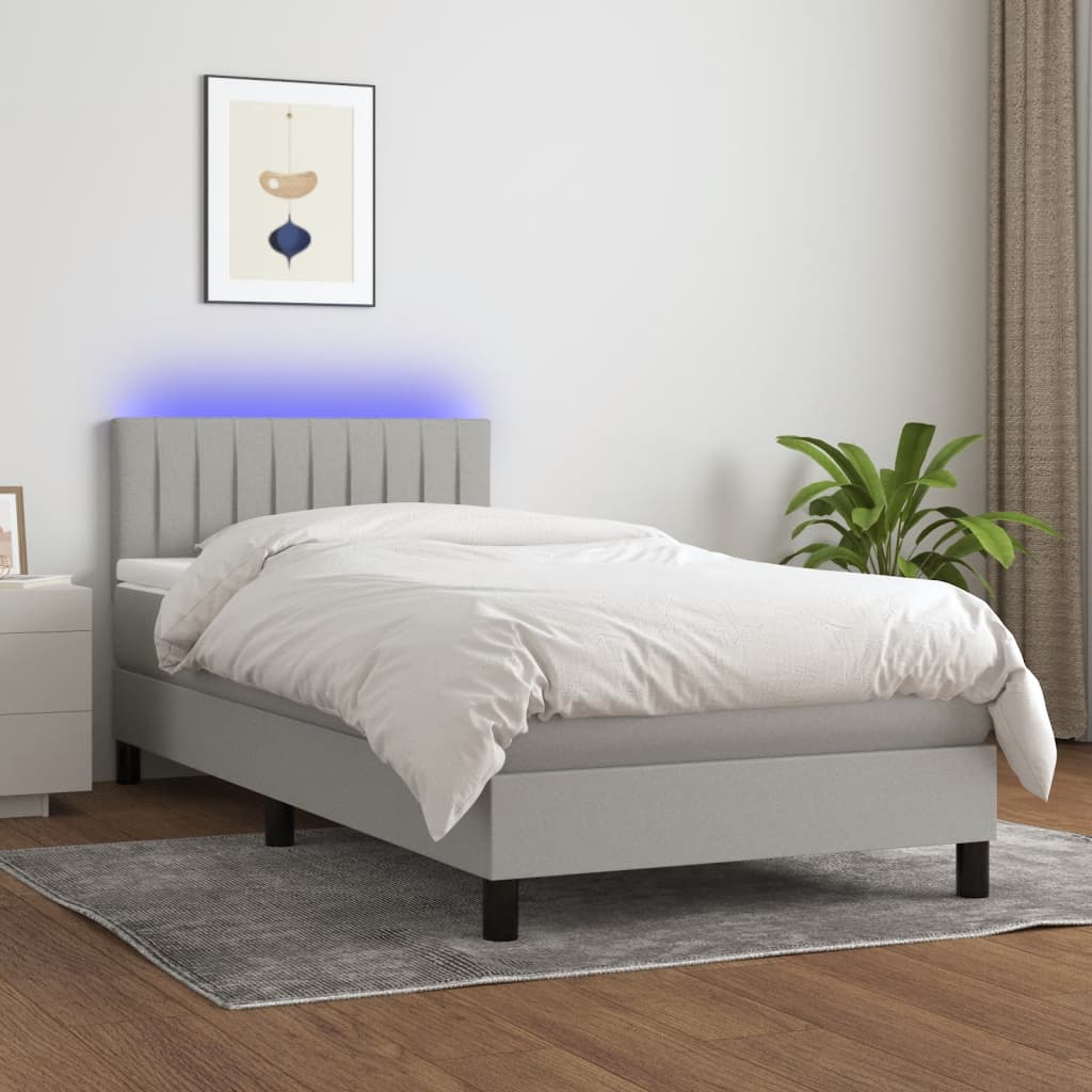 vidaXL Posteľ boxsping s matracom a LED bledosivá 100x200 cm látka