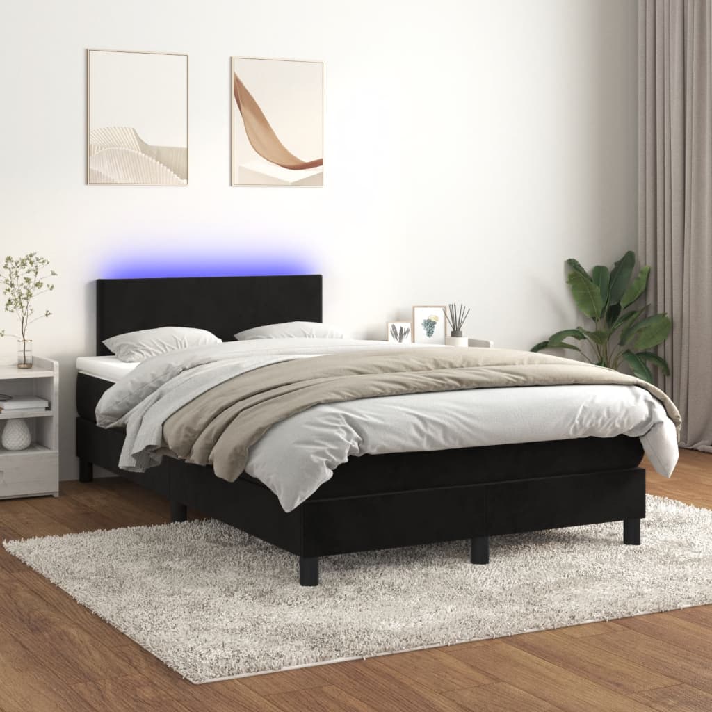 vidaXL Posteľ boxsping s matracom a LED čierna 120x200 cm zamat