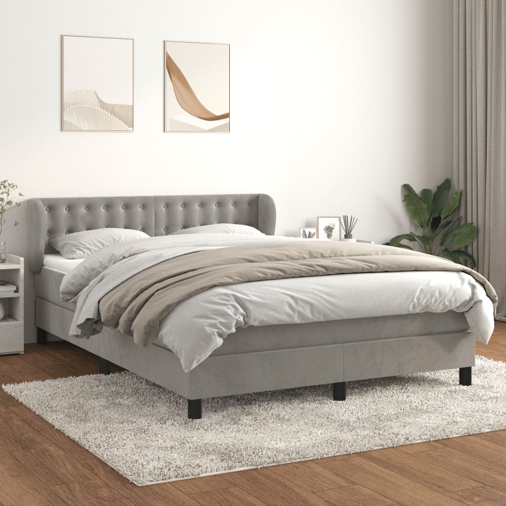 vidaXL Posteľný rám boxsping s matracom bledosivý 140x190 cm zamat