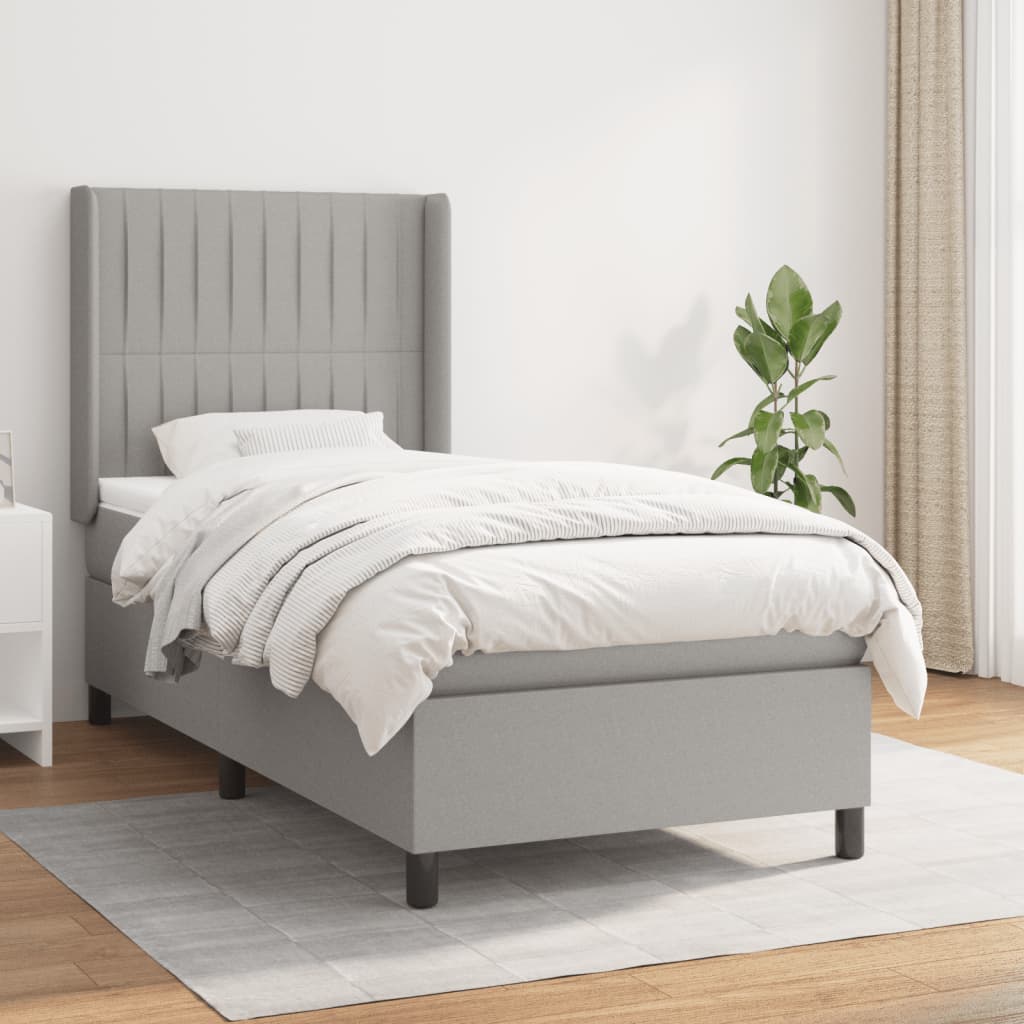 vidaXL Posteľný rám boxsping s matracom bledosivý 90x190 cm látka