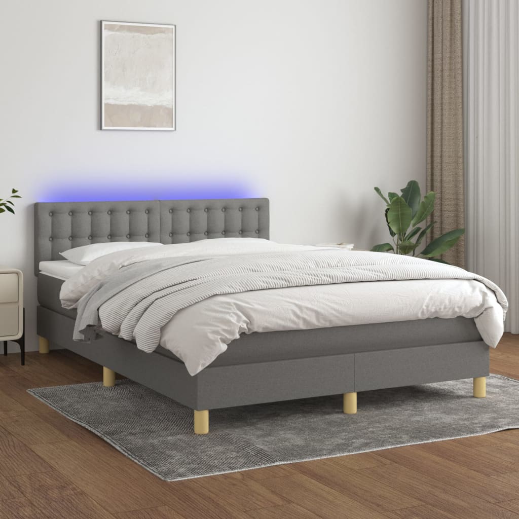 vidaXL Posteľ boxsping s matracom a LED tmavosivá 140x200 cm látka