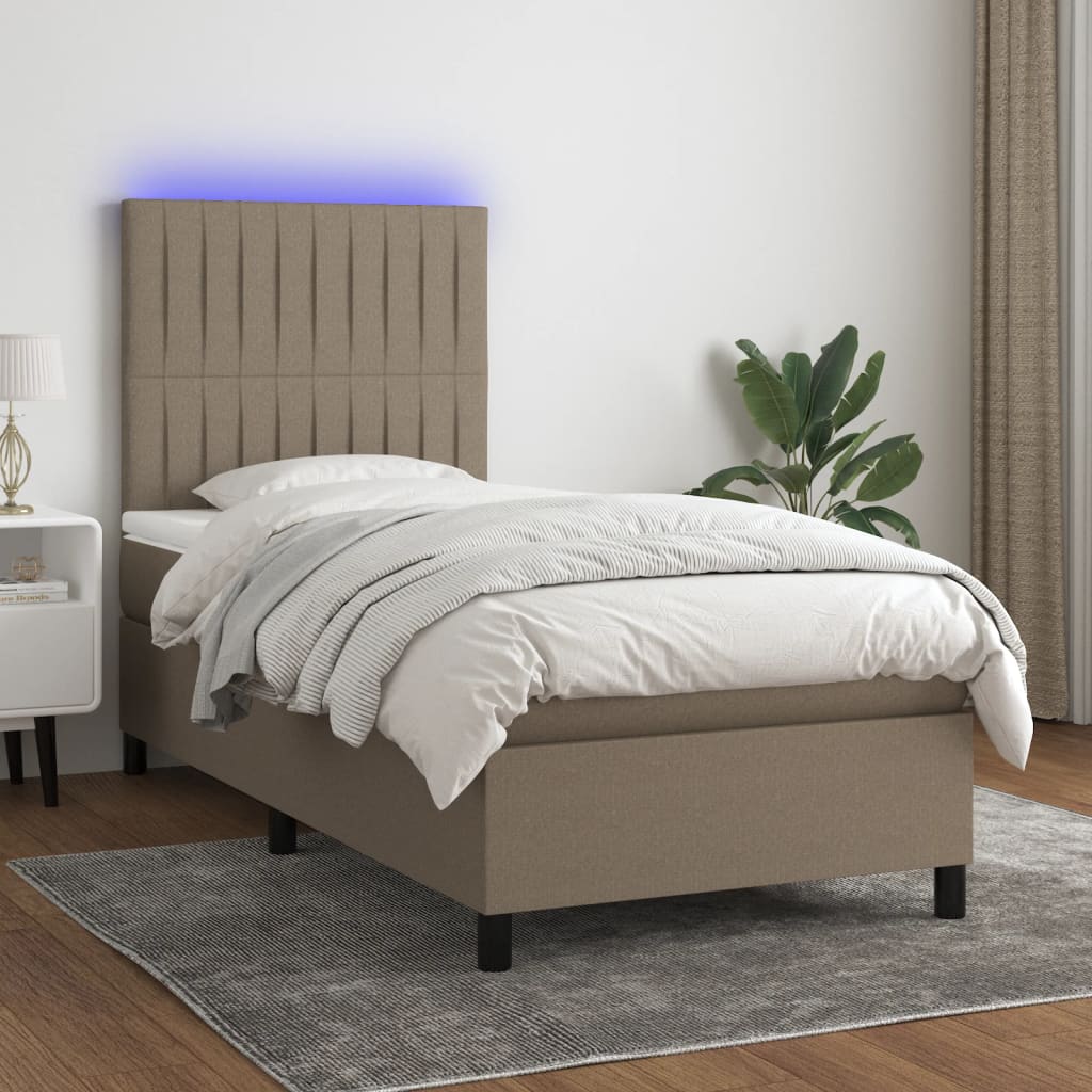 vidaXL Posteľ boxsping s matracom a LED sivohnedá 90x190 cm látka