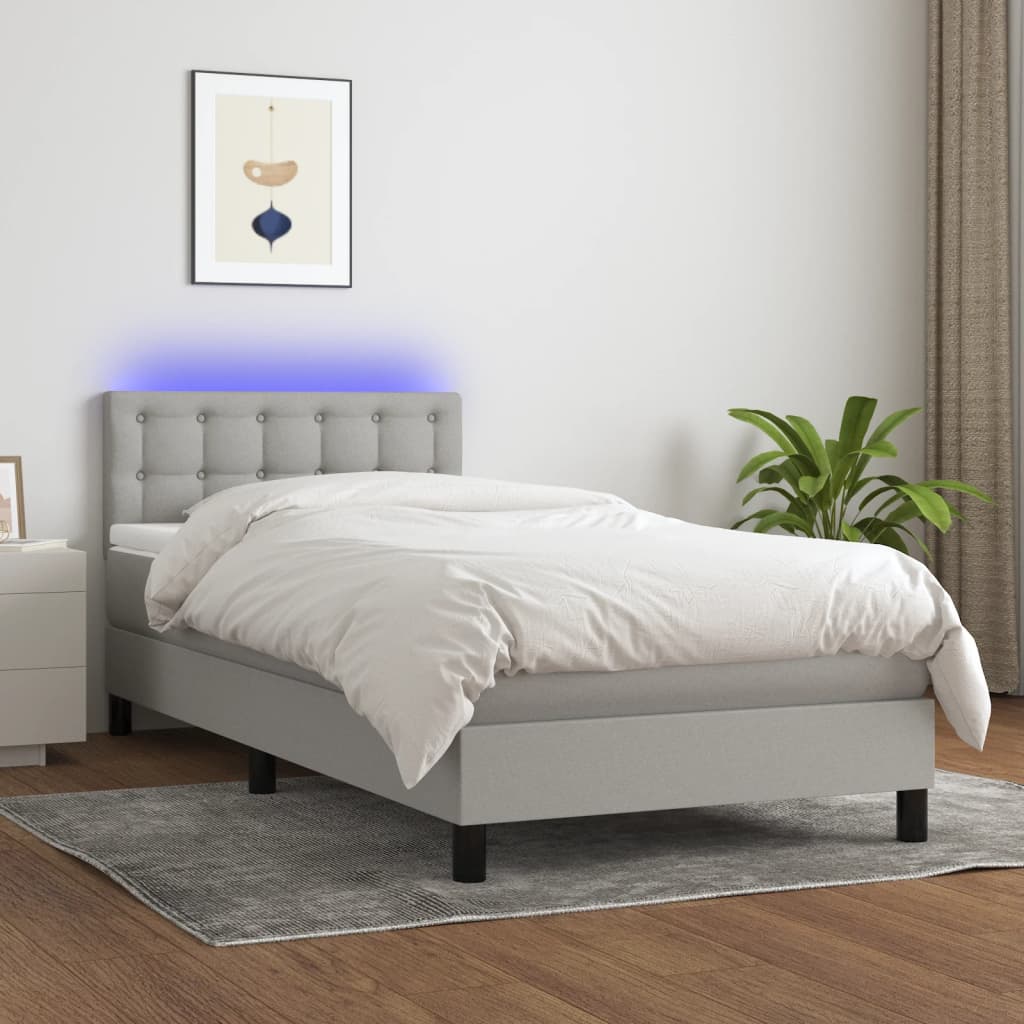vidaXL Posteľ boxsping s matracom a LED bledosivá 80x200 cm látka
