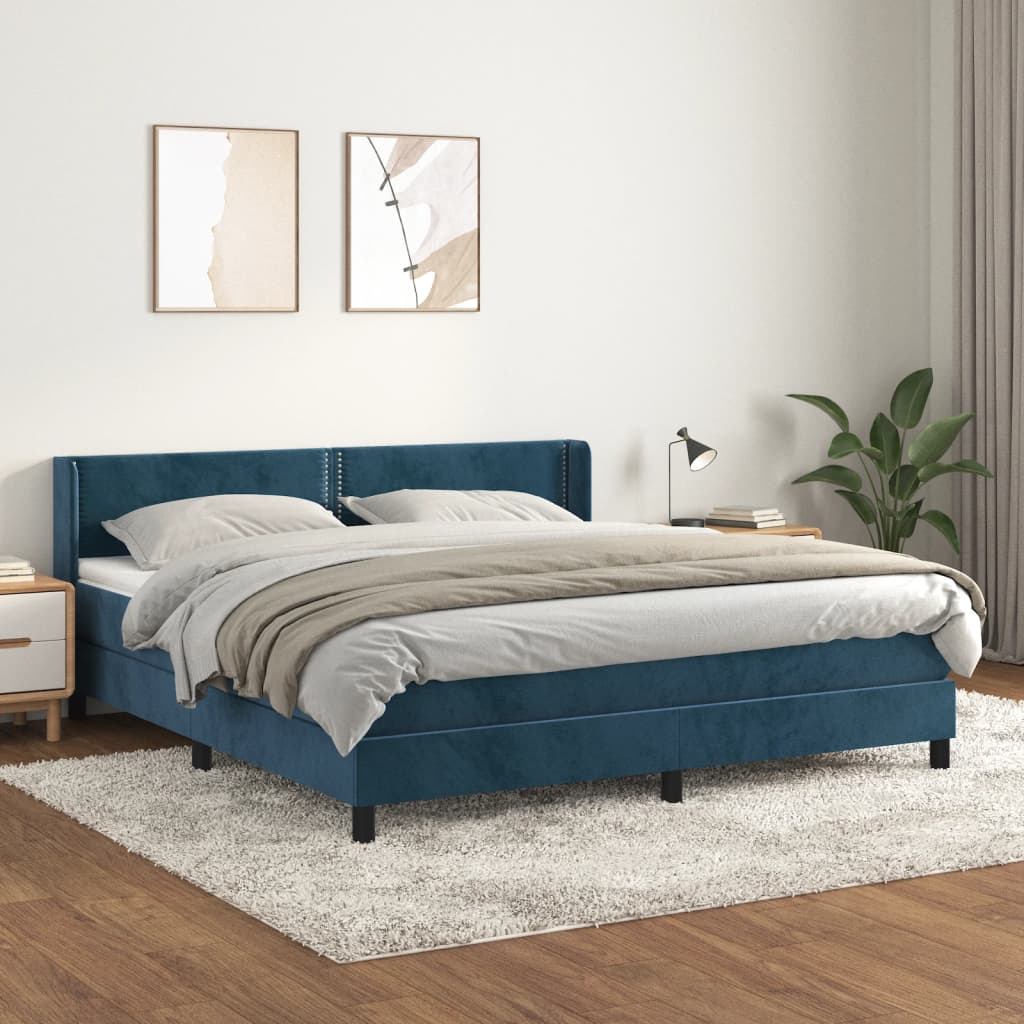 vidaXL Posteľný rám boxsping s matracom tmavomodrý 180x200 cm zamat
