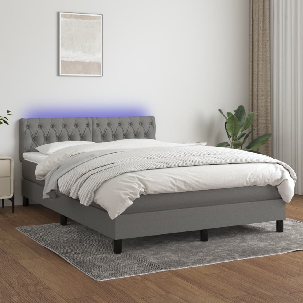 vidaXL Posteľ boxsping s matracom a LED tmavosivá 140x190 cm látka