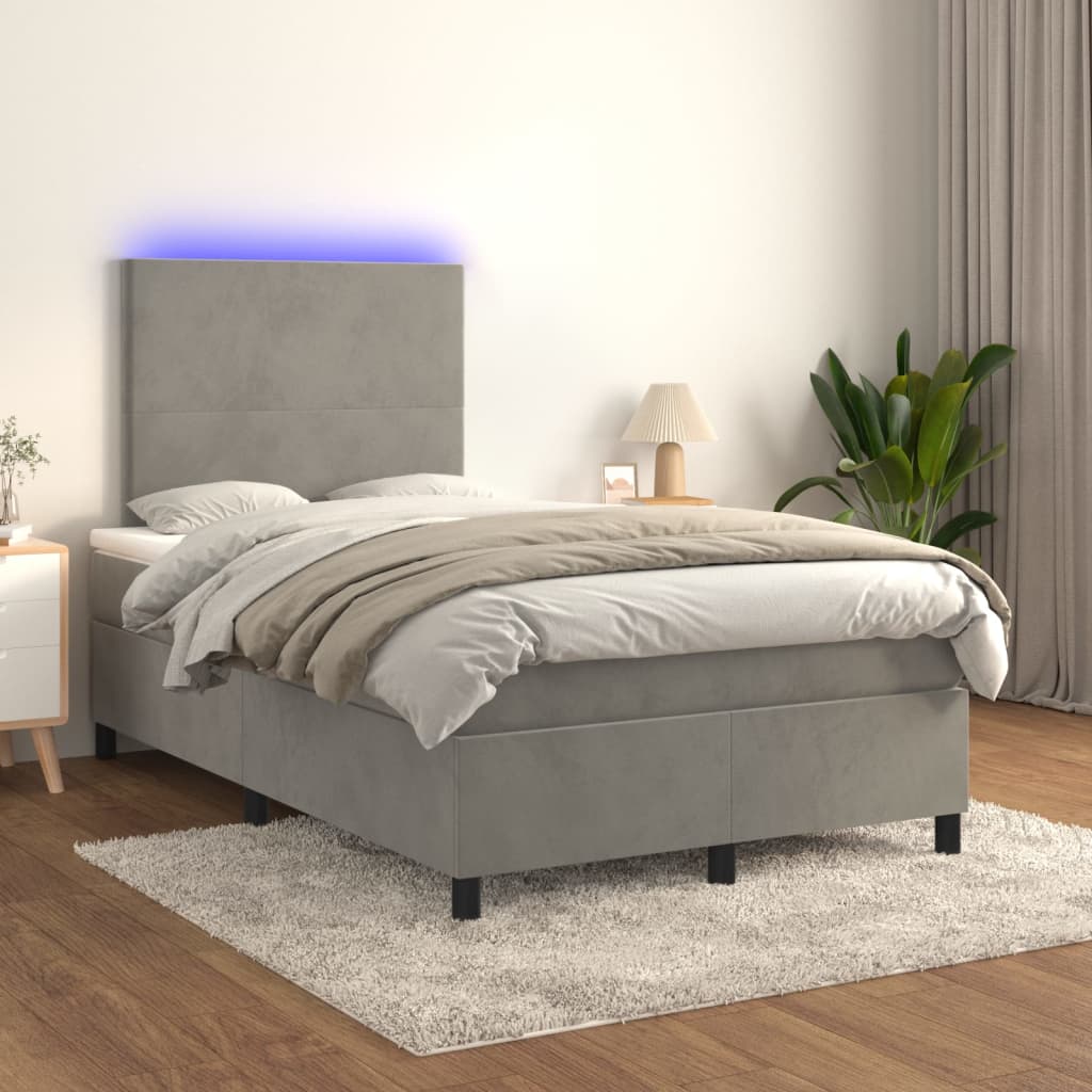 vidaXL Posteľ boxsping s matracom a LED bledosivá 120x200 cm zamat