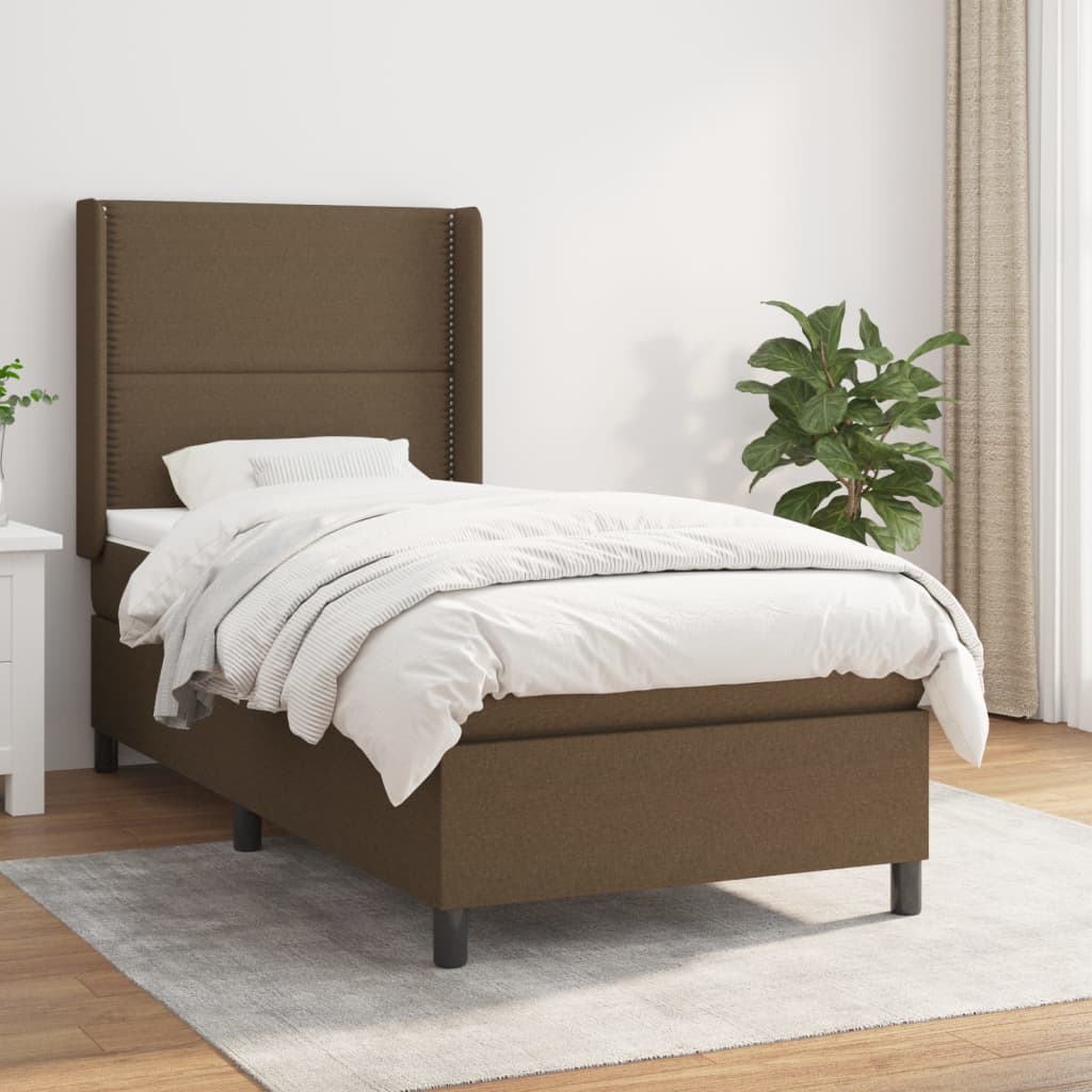 vidaXL Posteľný rám boxsping s matracom hnedý 90x200 cm látka