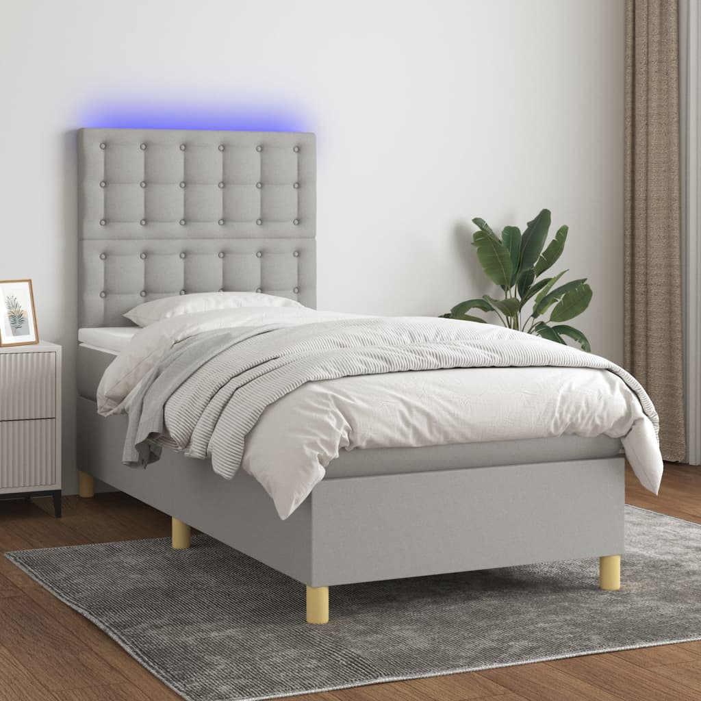 vidaXL Posteľ boxsping s matracom a LED bledosivá 80x200 cm látka