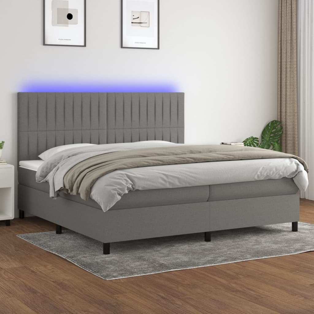 vidaXL Posteľ boxsping s matracom a LED tmavosivá 200x200 cm látka