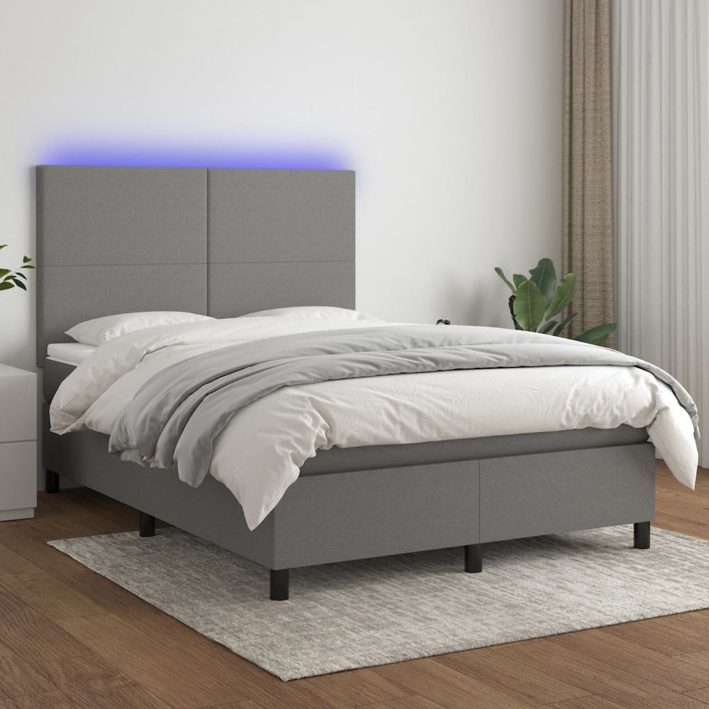 vidaXL Posteľ boxsping s matracom a LED tmavosivá 140x190 cm látka