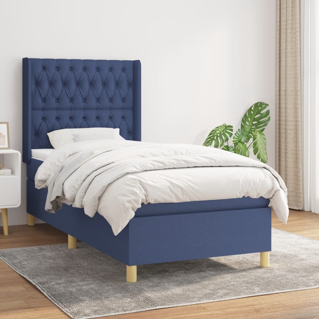 vidaXL Posteľný rám boxspring s matracom modrý 90x200 cm látka
