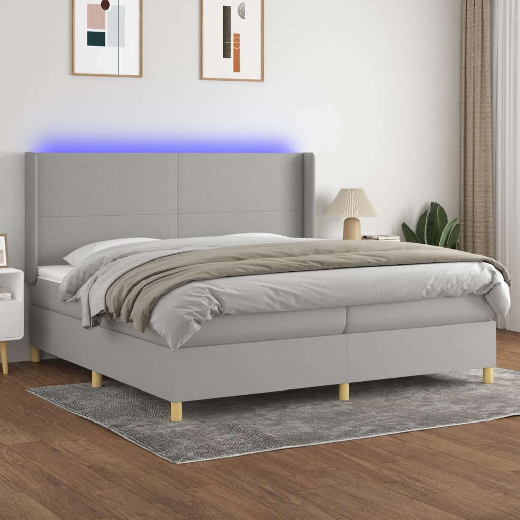 vidaXL Posteľ boxsping s matracom a LED bledosivá 200x200 cm látka