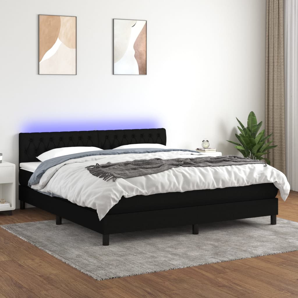 vidaXL Posteľ boxsping s matracom a LED čierna 180x200 cm látka