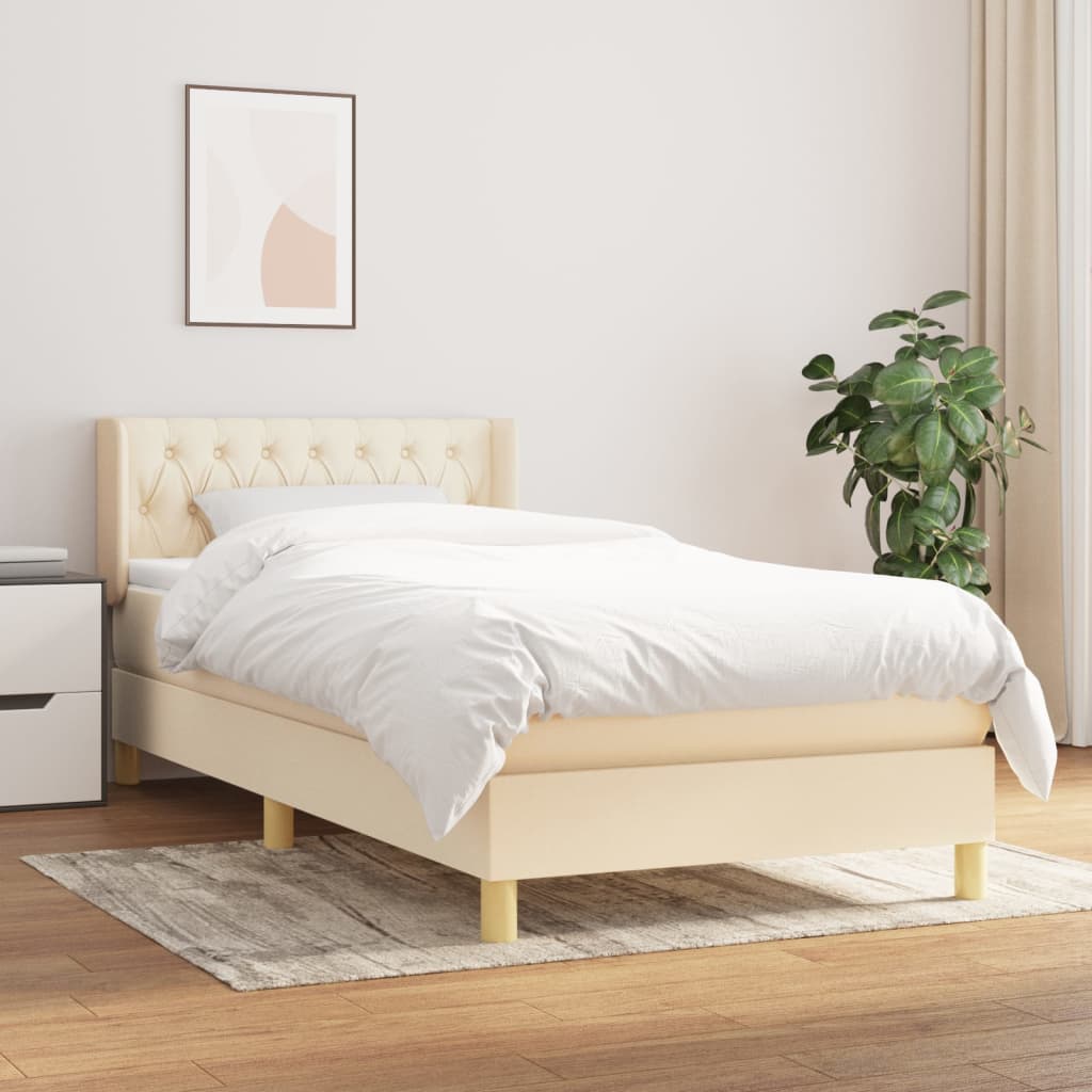 vidaXL Posteľný rám boxspring s matracom krémový 90x190 cm látka
