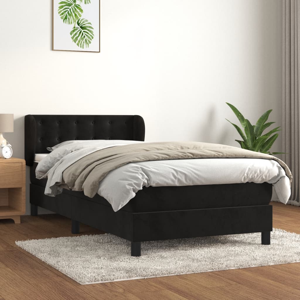 vidaXL Posteľný rám boxspring s matracom čierny 90x200 cm zamat