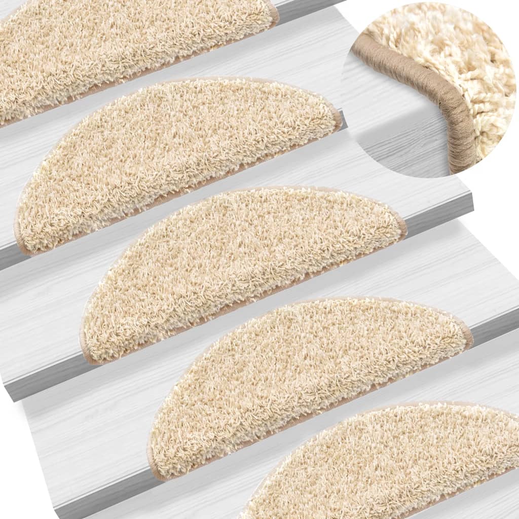 vidaXL Kobercové nášľapy na schody 15 ks krémové 56x17x3 cm