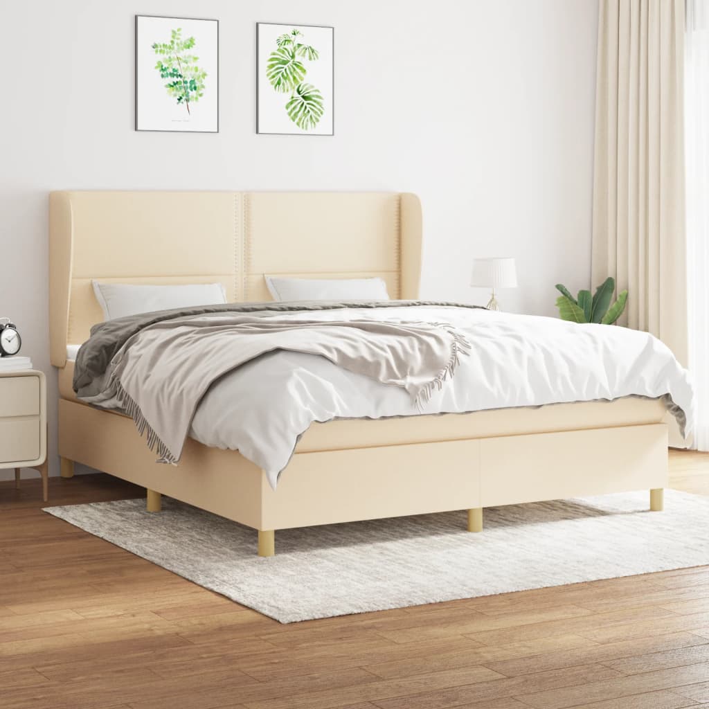 vidaXL Posteľný rám boxspring s matracom krémový 180x200 cm látka