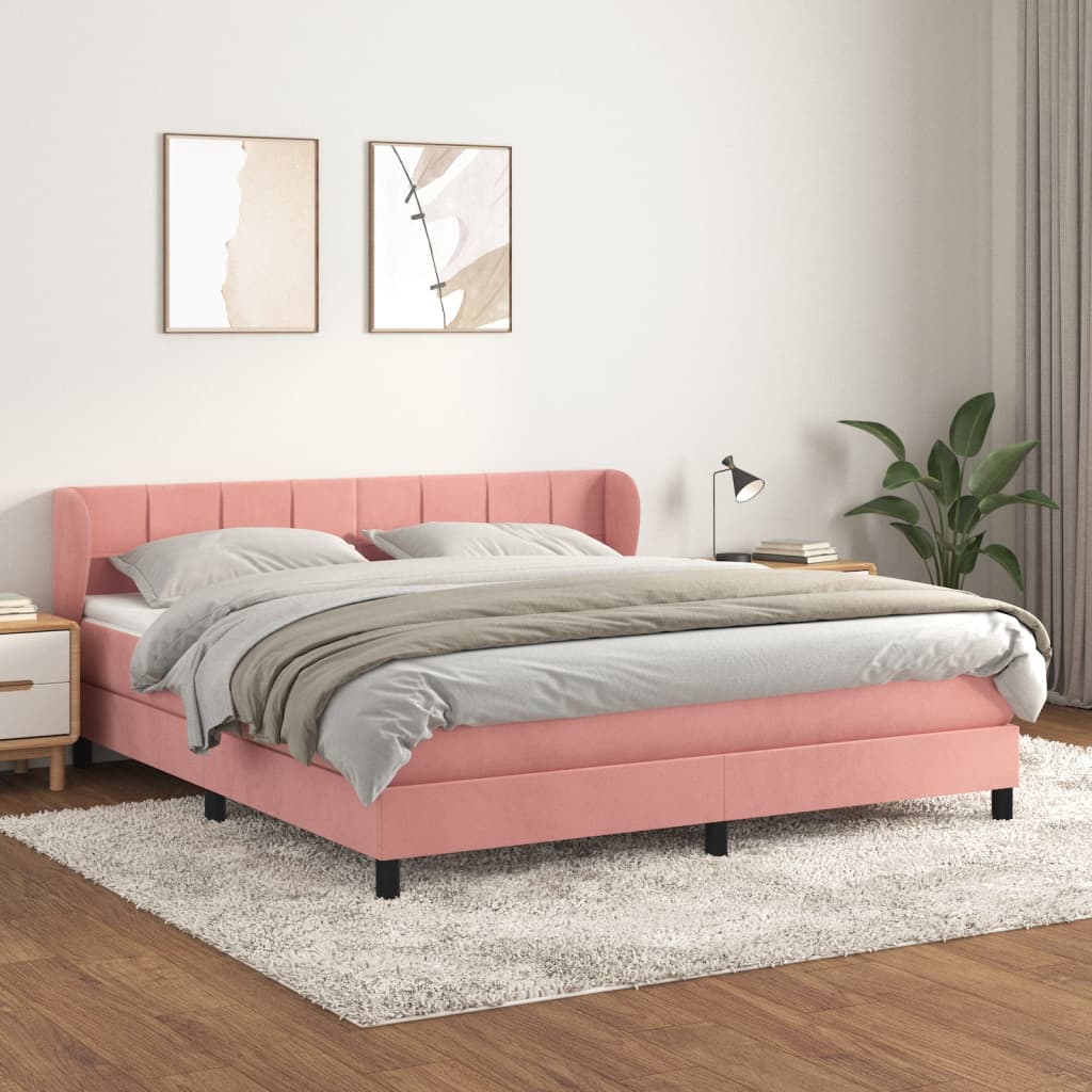 vidaXL Posteľný rám boxsping s matracom ružový 180x200 cm zamat