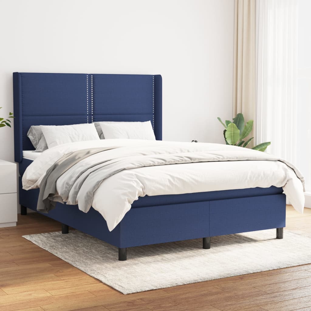 vidaXL Posteľný rám boxspring s matracom modrý 140x200 cm látka
