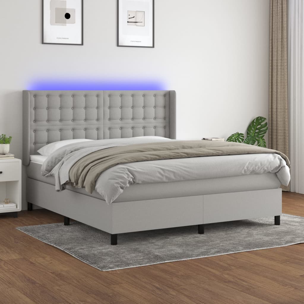 vidaXL Posteľ boxsping s matracom a LED bledosivá 160x200 cm látka