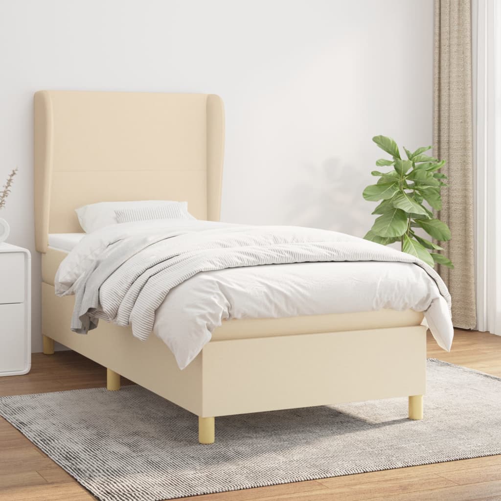 vidaXL Posteľný rám boxsping s matracom krémový 90x200 cm látka