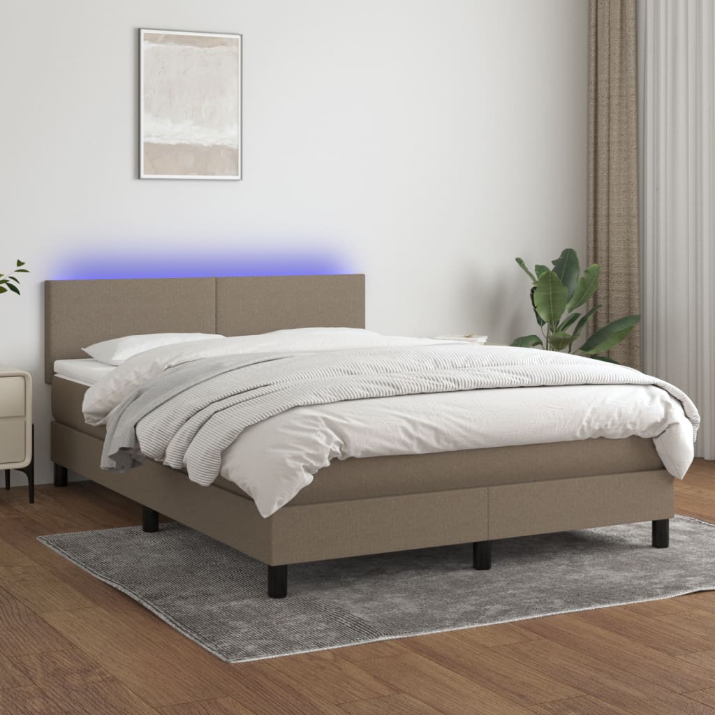 vidaXL Posteľ boxsping s matracom a LED sivohnedá 140x190 cm látka