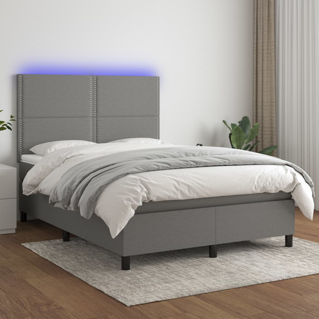 vidaXL Posteľ boxsping s matracom a LED tmavosivá 140x190 cm látka