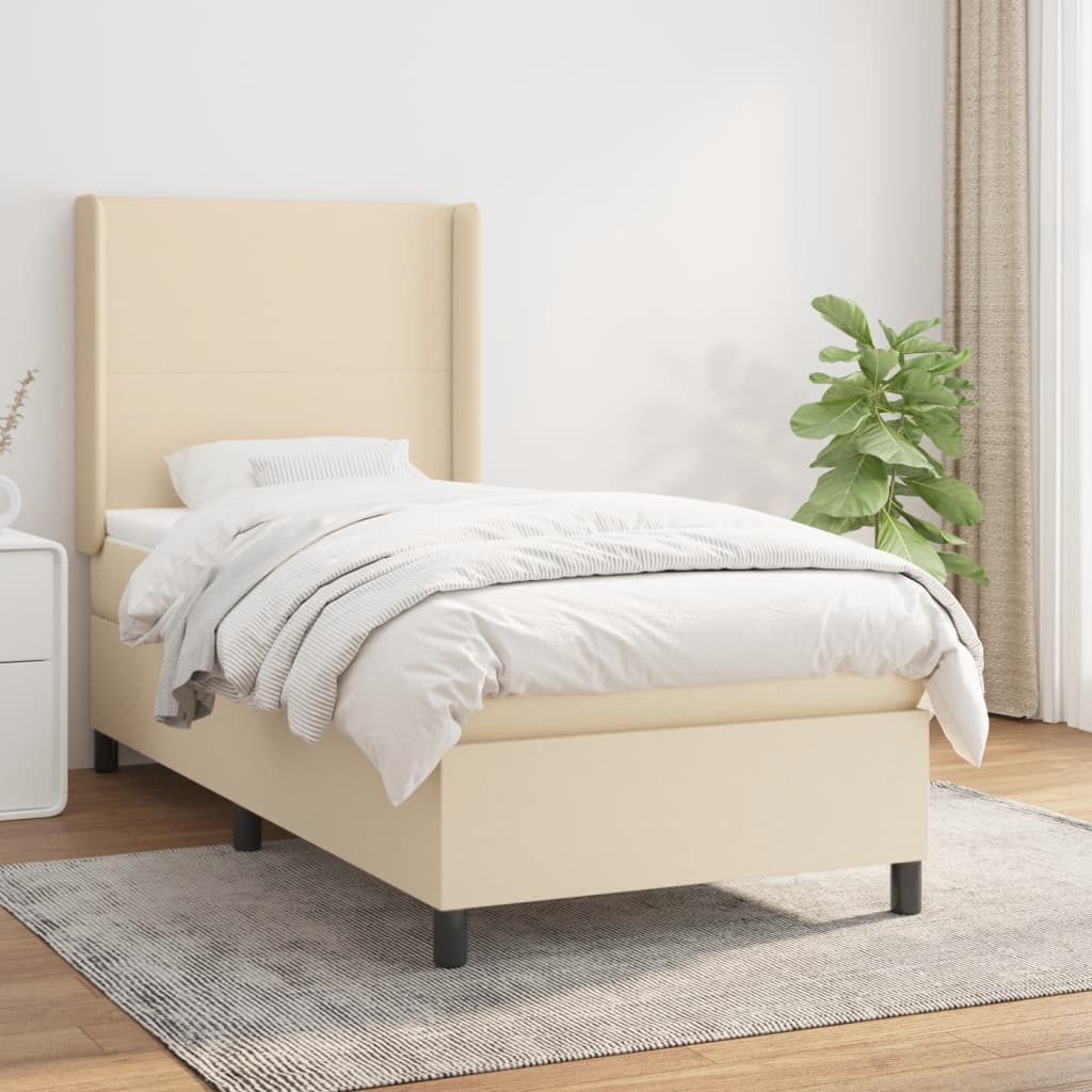 vidaXL Posteľný rám boxsping s matracom krémový 80x200 cm látka