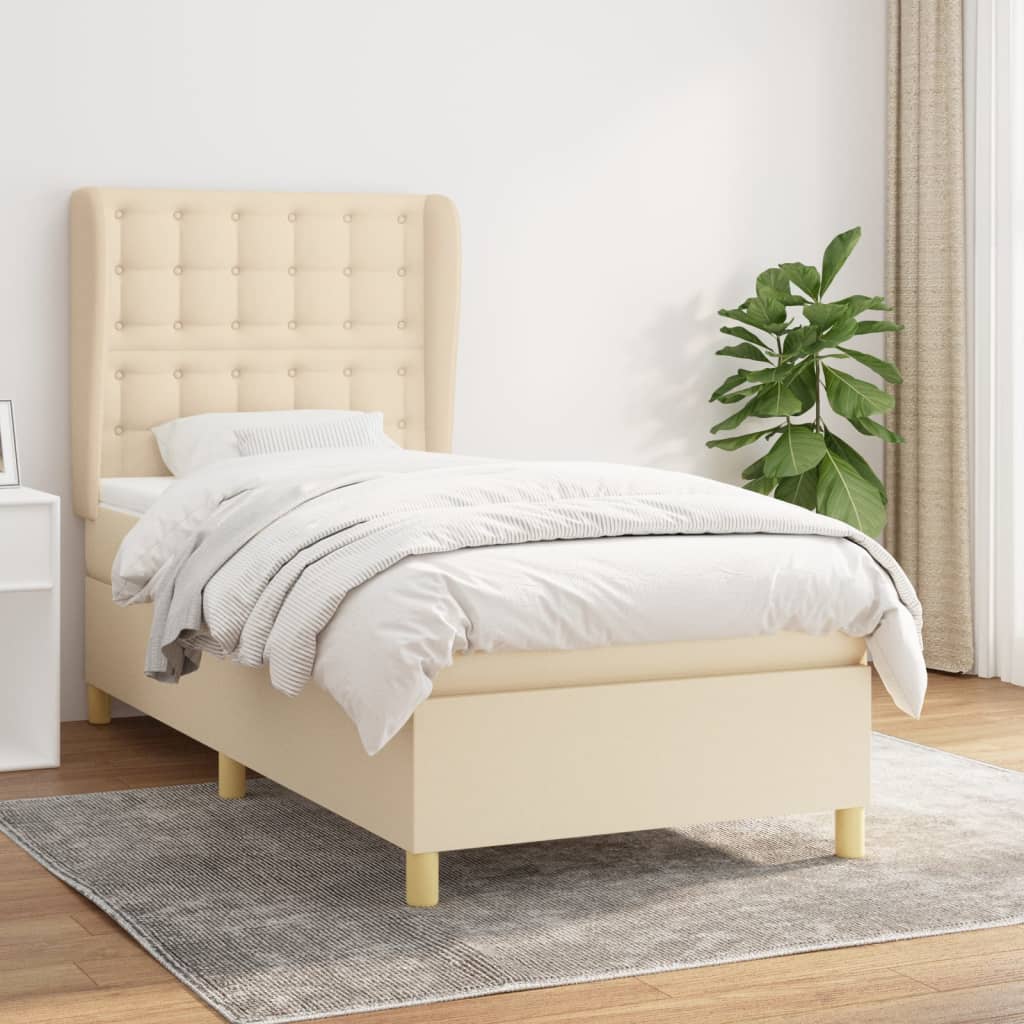 vidaXL Posteľný rám boxsping s matracom krémový 90x200 cm látka