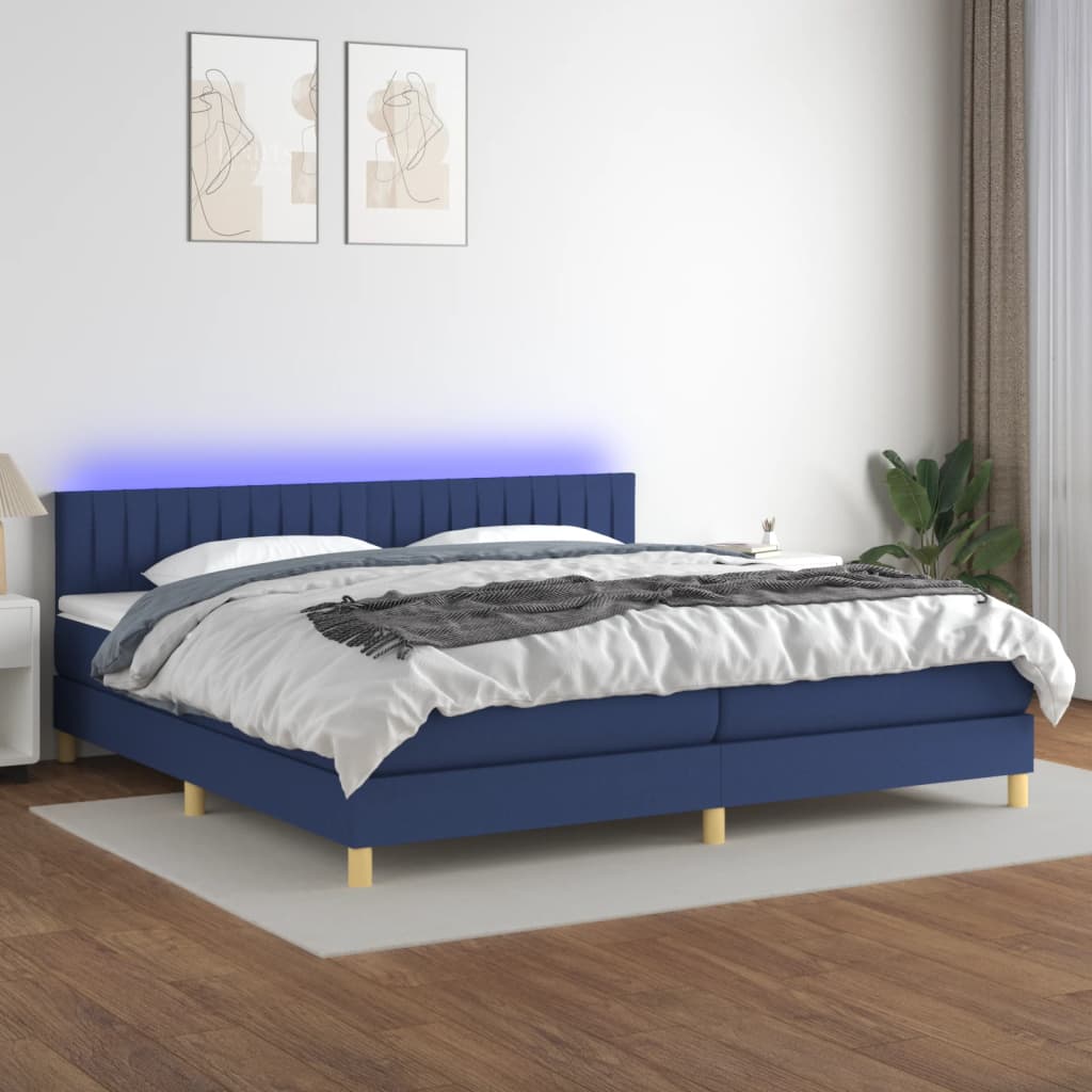 vidaXL Posteľ boxsping s matracom a LED modrá 200x200 cm látka