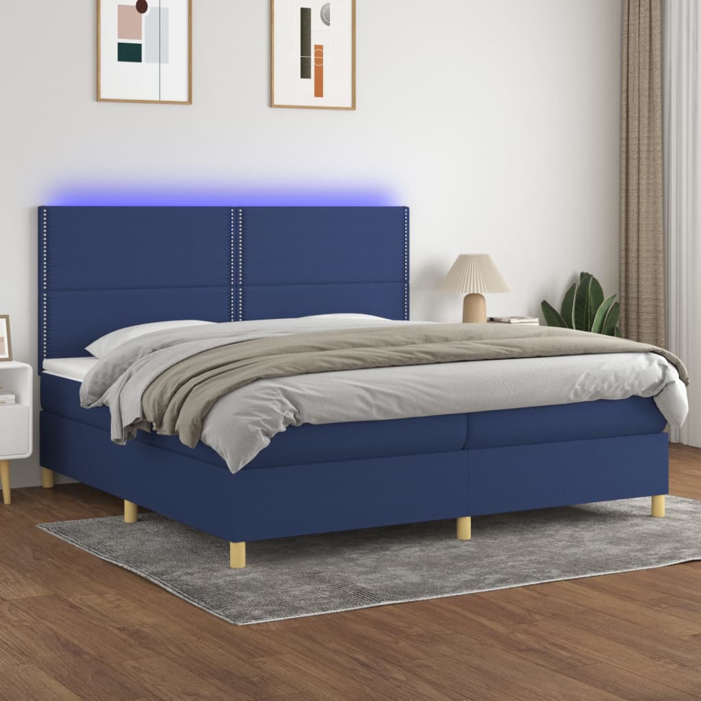 vidaXL Posteľ boxsping s matracom a LED modrá 200x200 cm látka