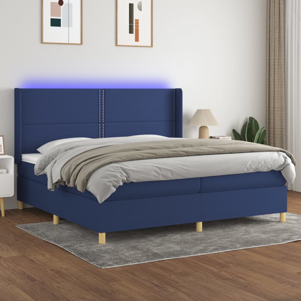 vidaXL Posteľ boxsping s matracom a LED modrá 200x200 cm látka