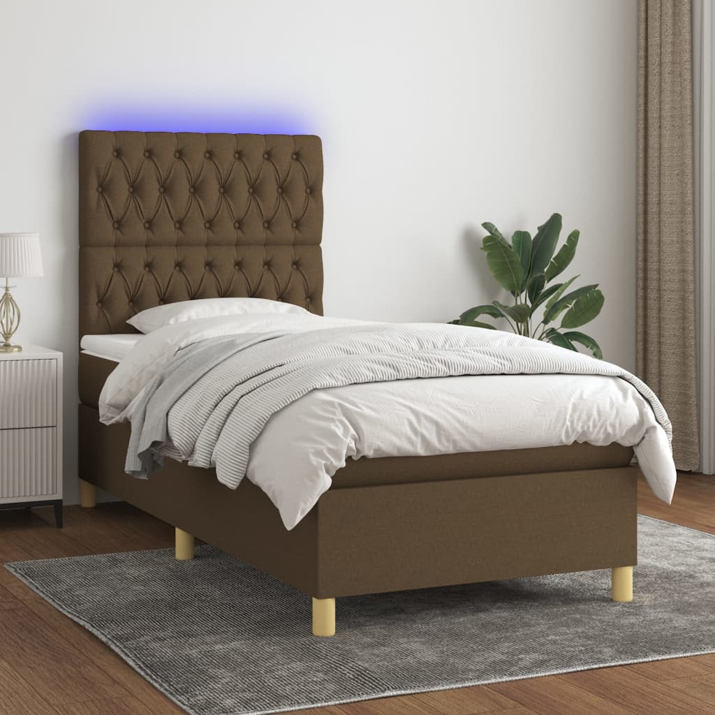 vidaXL Posteľ boxsping s matracom a LED tmavohnedá 80x200 cm látka