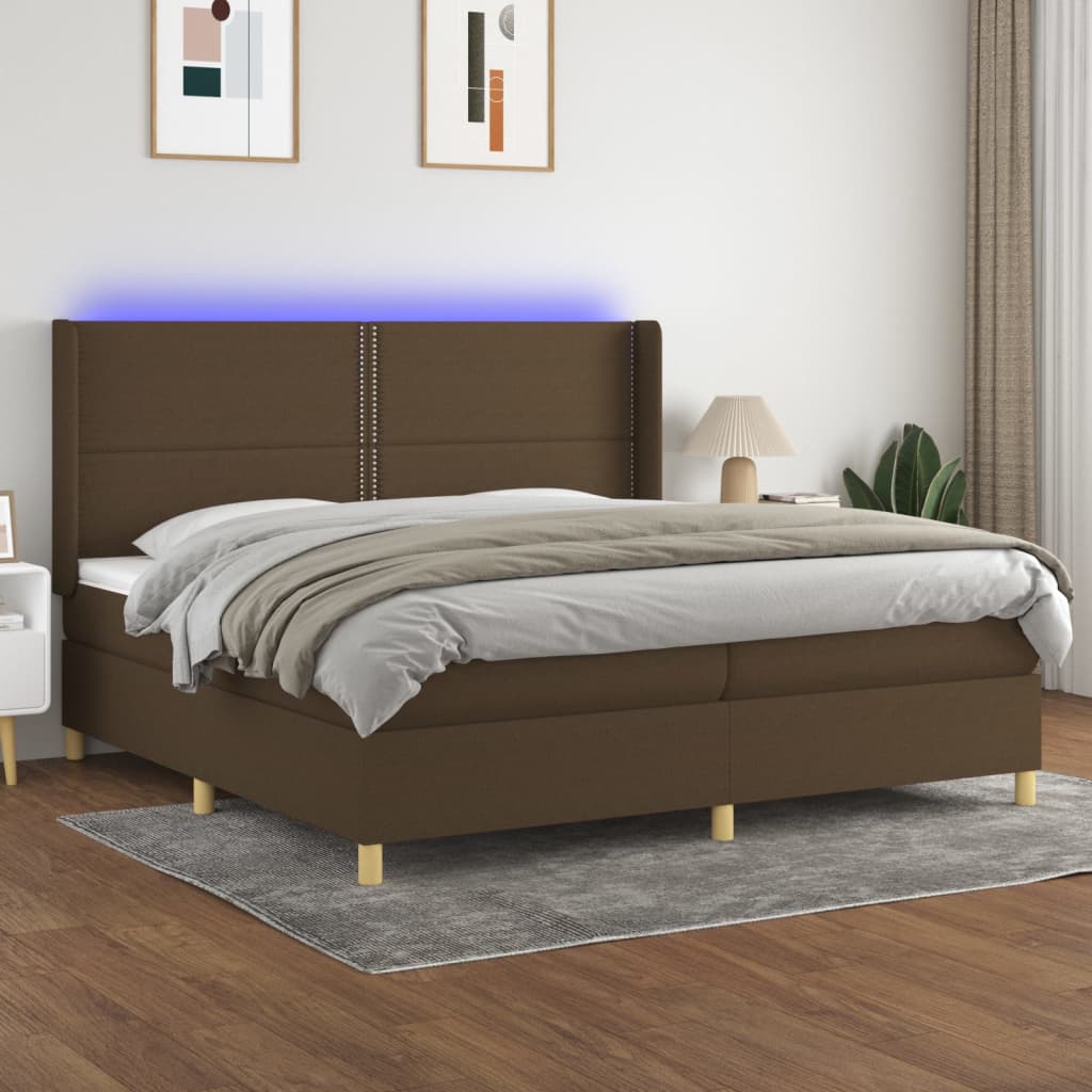 vidaXL Posteľ boxsping s matracom a LED tmavohnedá 200x200 cm látka