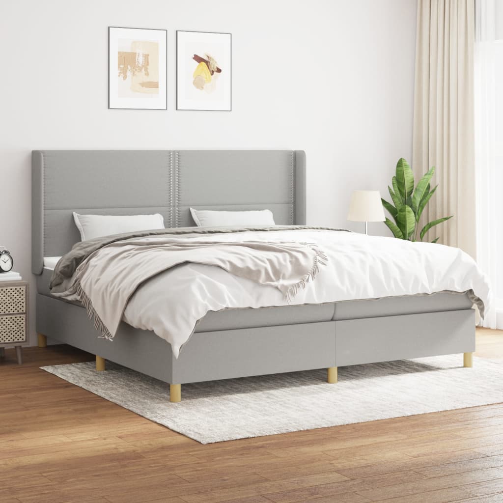 vidaXL Posteľný rám boxsping s matracom bledosivý 200x200 cm látka