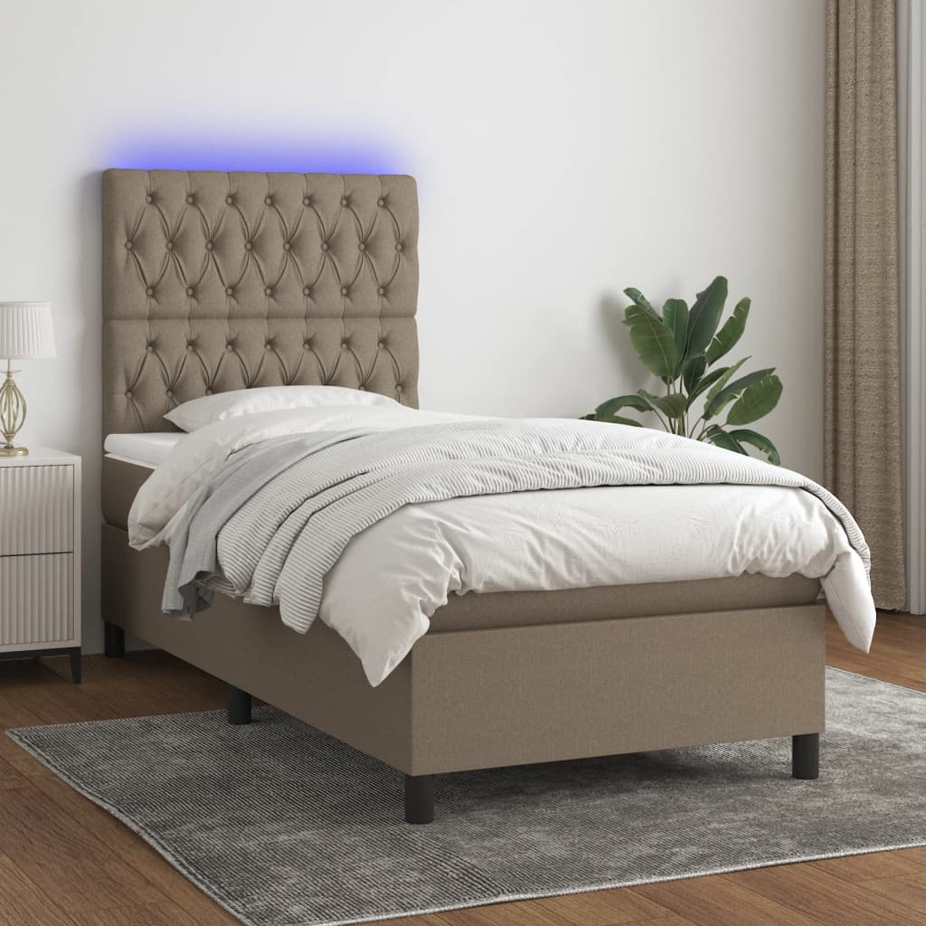 vidaXL Posteľ boxsping s matracom a LED sivohnedá 80x200 cm látka