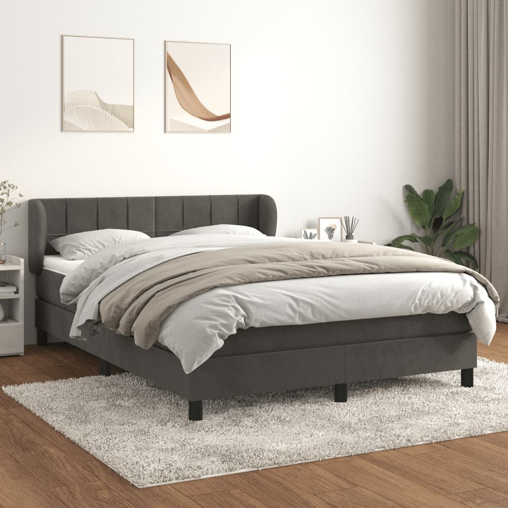 vidaXL Posteľný rám boxspring s matracom tmavosivý 140x190 cm zamat