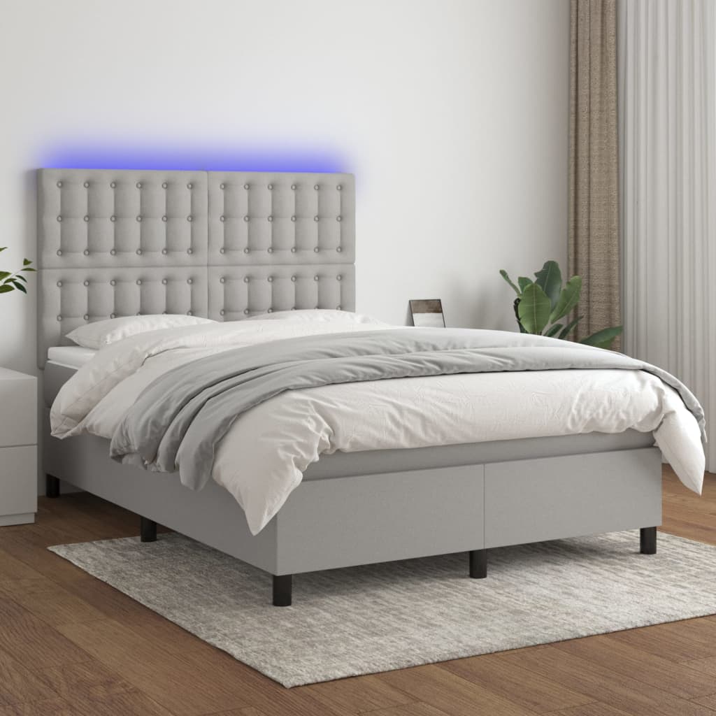 vidaXL Posteľ boxsping s matracom a LED bledosivá 140x200 cm látka