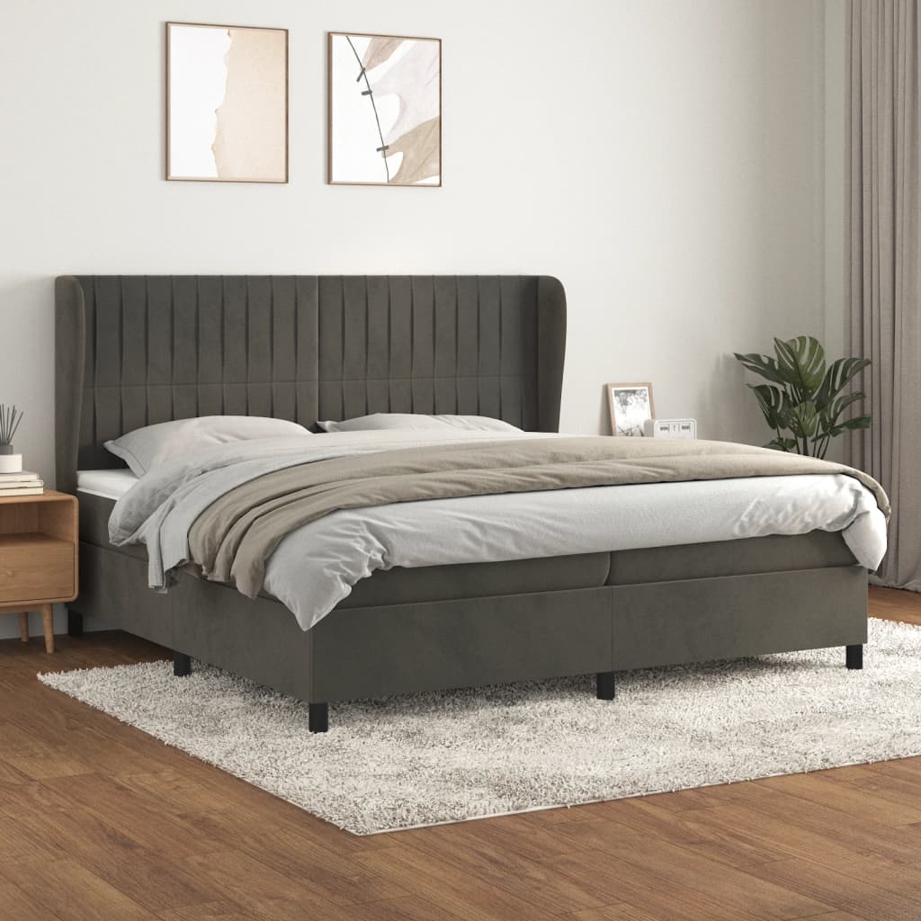 vidaXL Posteľný rám boxspring s matracom tmavosivý 200x200 cm zamat