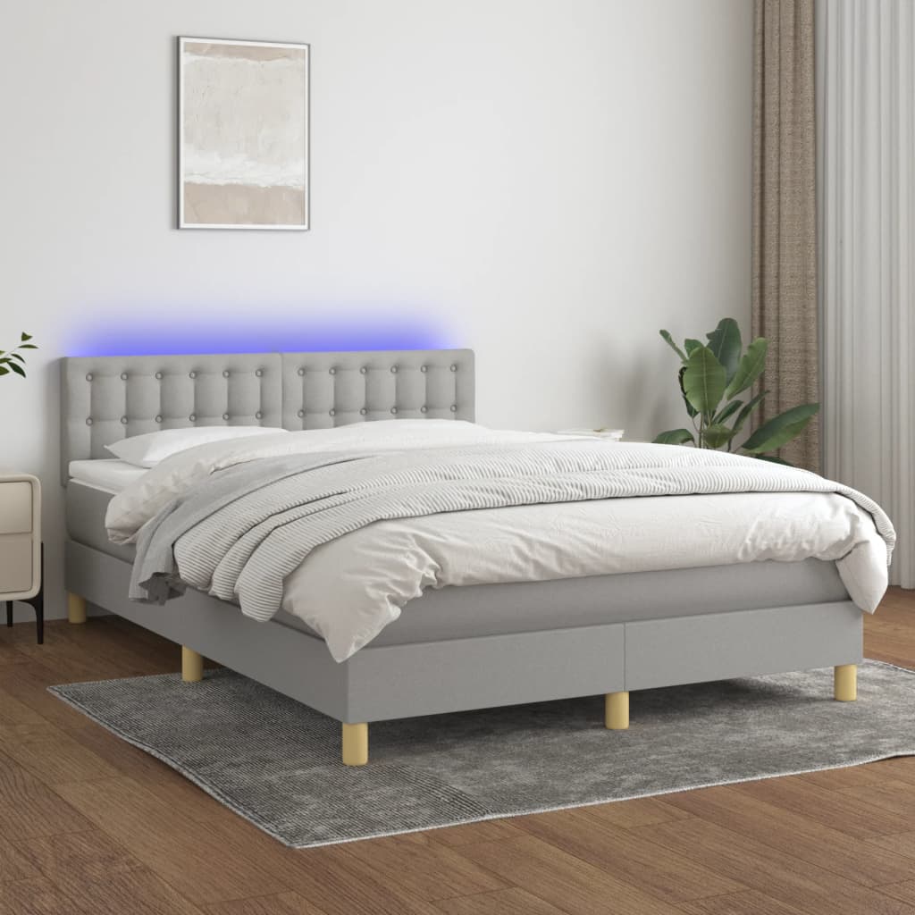 vidaXL Posteľ boxsping s matracom a LED bledosivá 140x200 cm látka