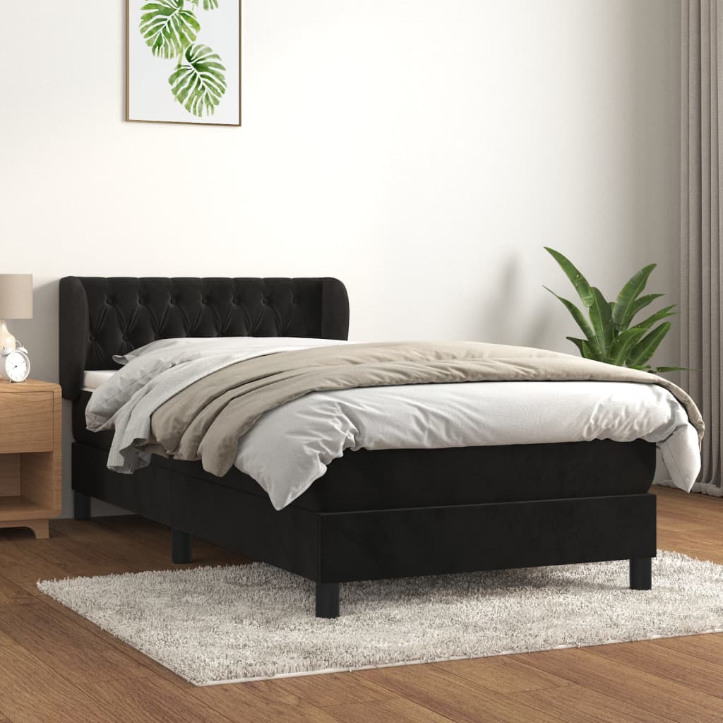 vidaXL Posteľný rám boxspring s matracom čierny 90x190 cm zamat